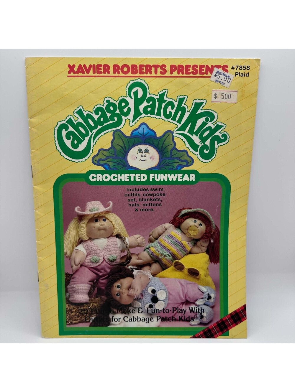 Vintage 1985 Cabbage Patch Kids Crocheted Funwear Pattern Book Plaid #7858 EUC